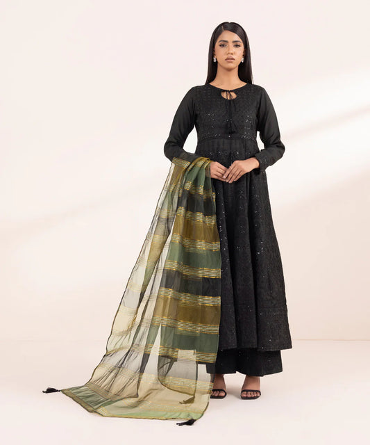 2 PIECE - EMBROIDERED RAW SILK SUIT