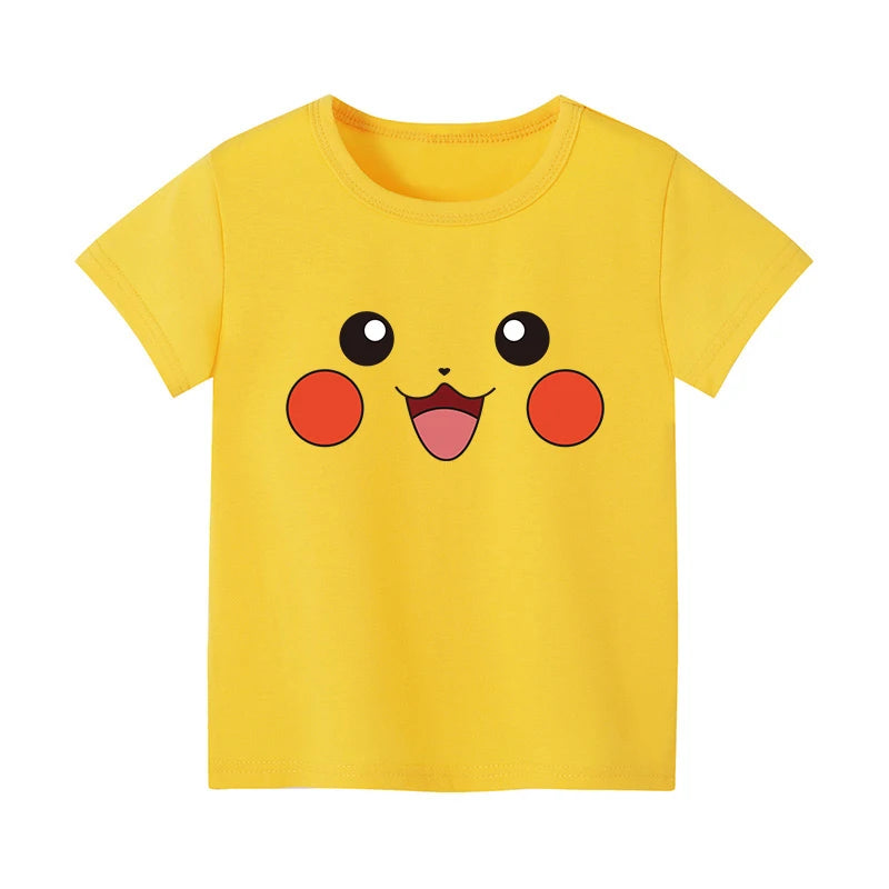 Pokémon Womens T-Shirts Tops Pokemon Expression Cotton Print T Shirt Trendy Summer Casual Short Sleeve Pikachu Cute Clothing Tee