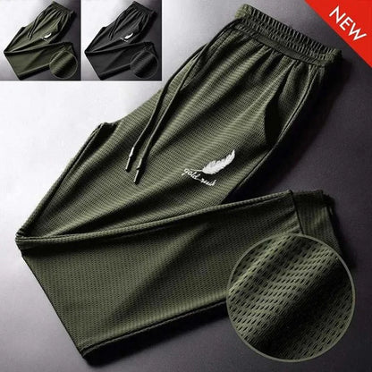 Men's Summer Ice Silk Pants Mesh Breathable Casual Thin Quick Dry Pants Loose Elastic Beam Feet Pants Sports Fitness Trousers - TaMNz