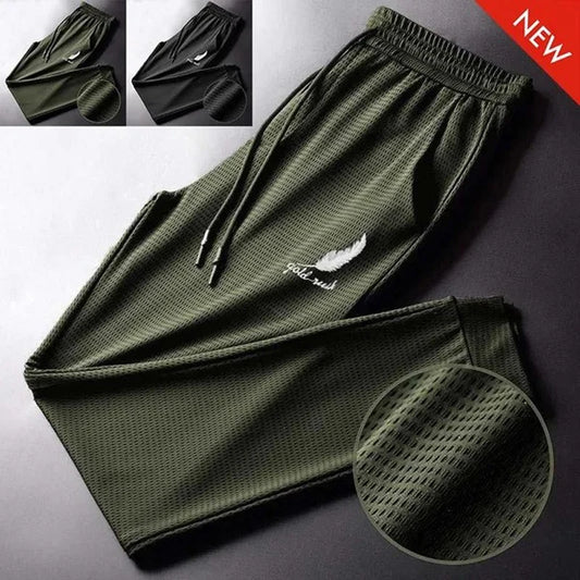 Men's Summer Ice Silk Pants Mesh Breathable Casual Thin Quick Dry Pants Loose Elastic Beam Feet Pants Sports Fitness Trousers - TaMNz