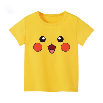 Pokémon Womens T-Shirts Tops Pokemon Expression Cotton Print T Shirt Trendy Summer Casual Short Sleeve Pikachu Cute Clothing Tee