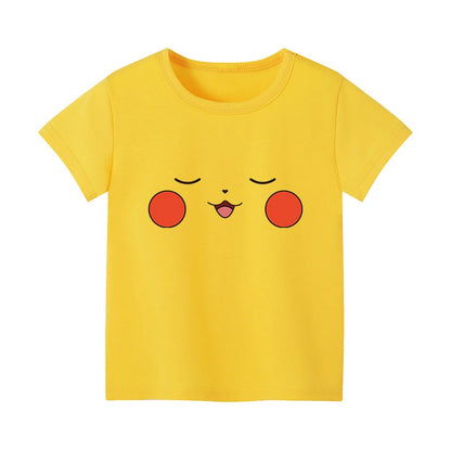 Pokémon Womens T-Shirts Tops Pokemon Expression Cotton Print T Shirt Trendy Summer Casual Short Sleeve Pikachu Cute Clothing Tee