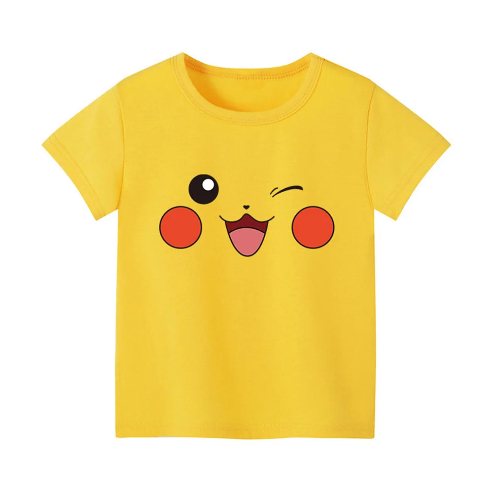 Pokémon Womens T-Shirts Tops Pokemon Expression Cotton Print T Shirt Trendy Summer Casual Short Sleeve Pikachu Cute Clothing Tee