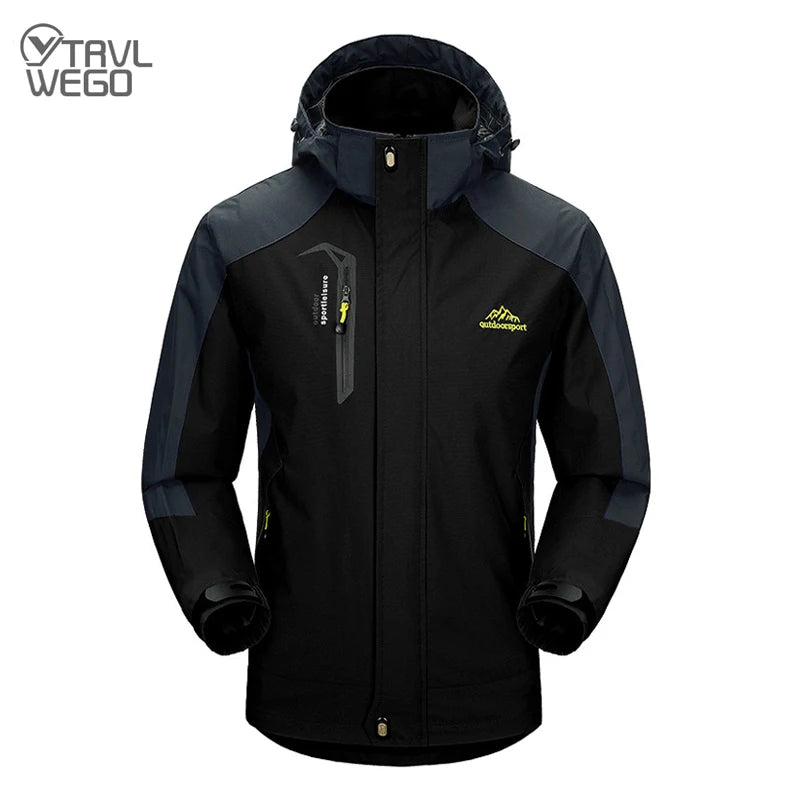 TRVLWEGO Camping Hiking Jacket Men Autumn Outdoor Sports Coats Climbing Trekking Windbreaker Travel Waterproof Jackets Black