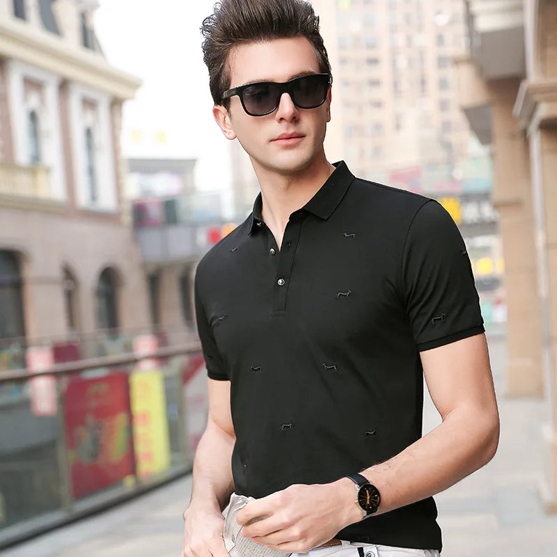 Men's T-shirt Turn-collar Short Sleeve T-shirt for Male Youth Leisure Tops Tshirt - TaMNz