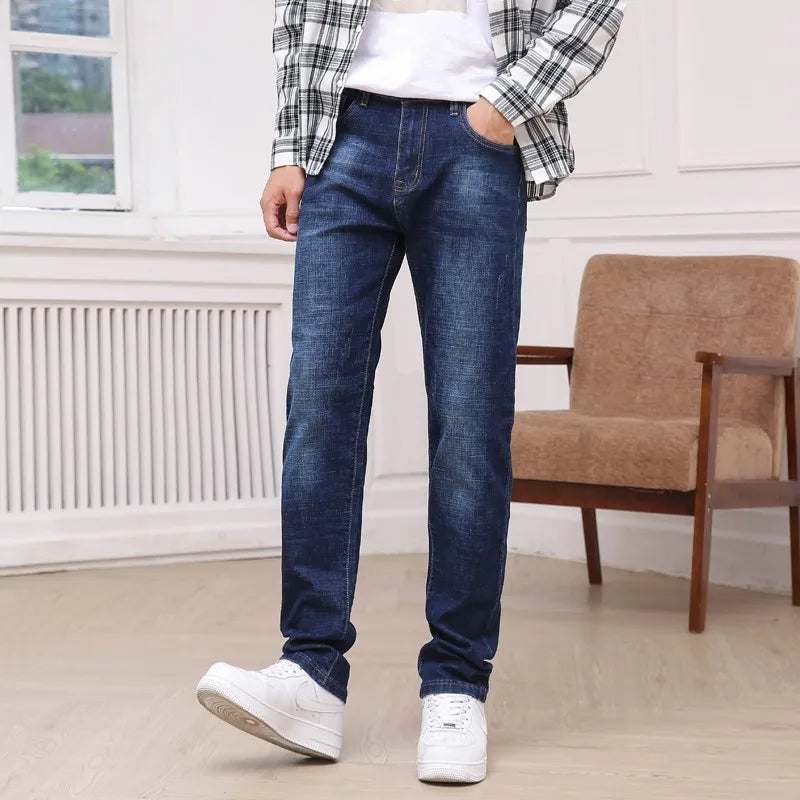 Autumn Straight Straight Stretch Denim Loose Fit Jeans New Classic Style Blue - TaMNz