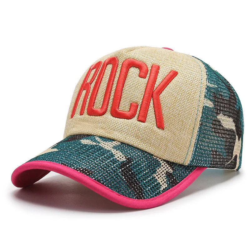 Autumn hat Mesh camouflage Men and Women breathable Sunshade Baseball hat linen embroidery Letter Fashion duck tongue Yong hat - Tamnz