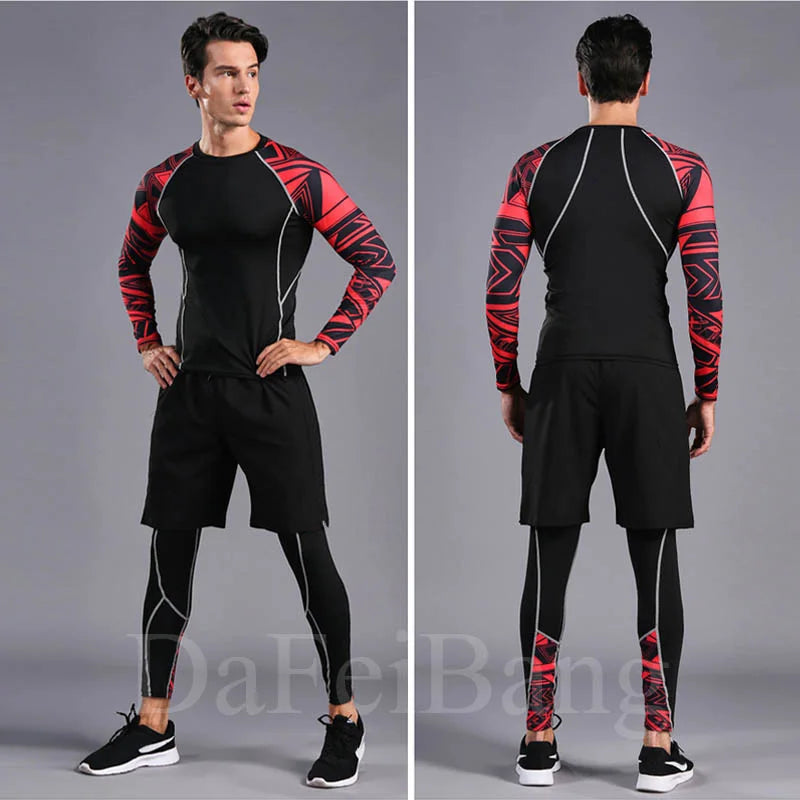 Quick-Drying Sportswear Compression Suit Fitness Training 3-Piece Sports Tights - TaMNz