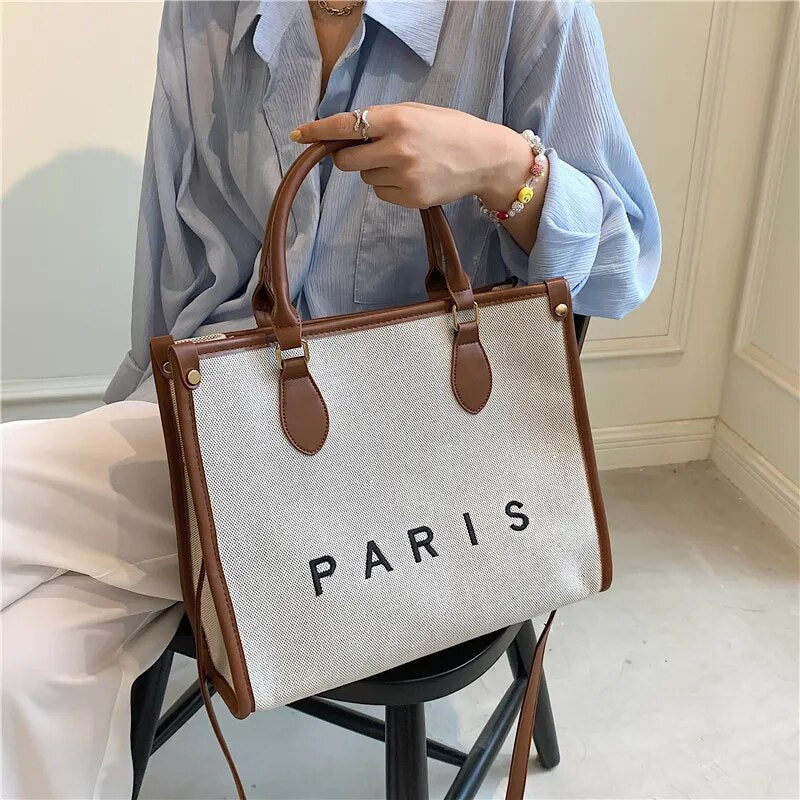 French Style Canvas Large Office Work Tote Handbags For Women Trend Luxury Designer Small Ladies Shoulder Crossbody Bags - TaMNz