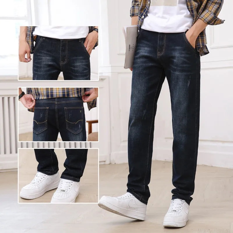 Loose Fit Classic Style Jeans Denim Pants Trousers Male Wide Leg Jeans Men's Slim Elastic Jeans Fashion - TaMNz