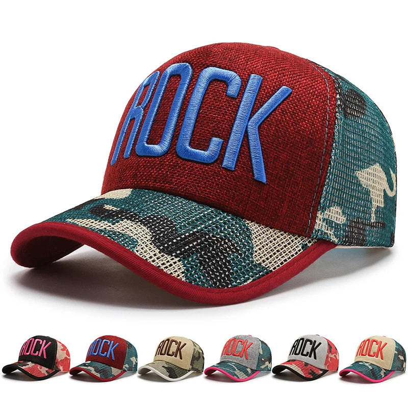 Autumn hat Mesh camouflage Men and Women breathable Sunshade Baseball hat linen embroidery Letter Fashion duck tongue Yong hat