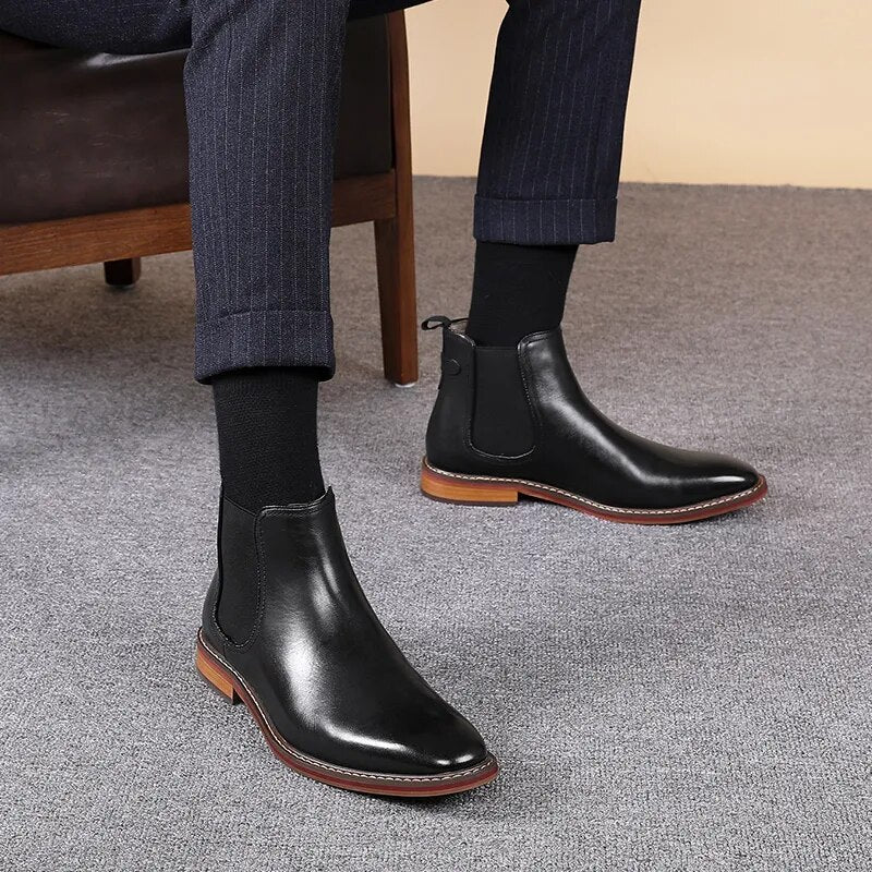 Men's Chelsea Boots Work shoes Genuine Cow Leather Handmade For Formal Dress Shoes - TaMNz