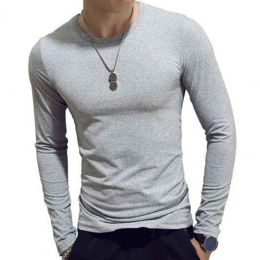 Men's T-Shirts Solid Color Round Neck Long Sleeve Warm Slim Bottoming Shirt Tops Tees O-Neck For Male Simple T-Shirt