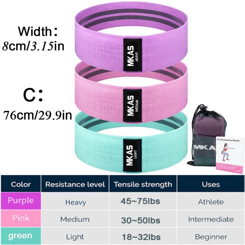 MKAS 3PCS Fitness Rubber Band Elastic Yoga Resistance Bands Set Hip Circle Expander Bands Gym Fitness Booty Band Home Workout - Tamnz