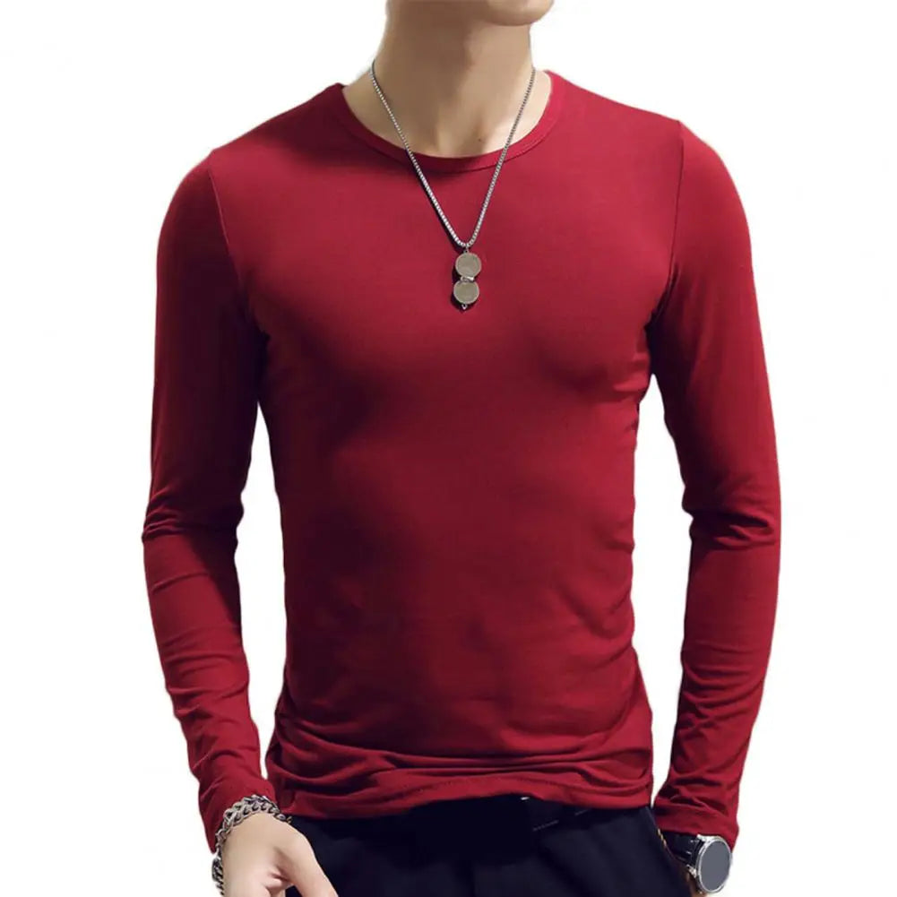 Men's T-Shirts Solid Color Round Neck Long Sleeve Warm Slim Bottoming Shirt Tops Tees O-Neck For Male Simple T-Shirt - TaMNz