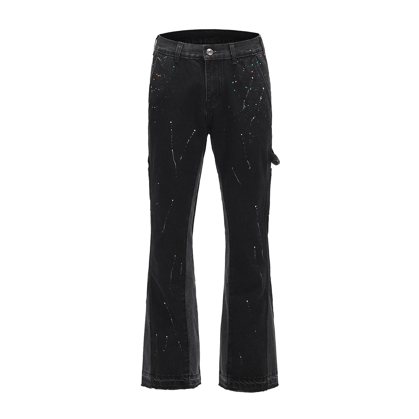 Streetwear Flared Pants Black Wide Leg Jeans Y2k Hip Hop Splashed Ink Jean Male Slim Patchwork Relaxed Fit Denim Pants for Men - TaMNz