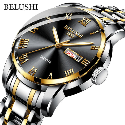 Stainless Steel Business Date Clock Waterproof Luminous Mens Luxury Quartz Wrist Watch