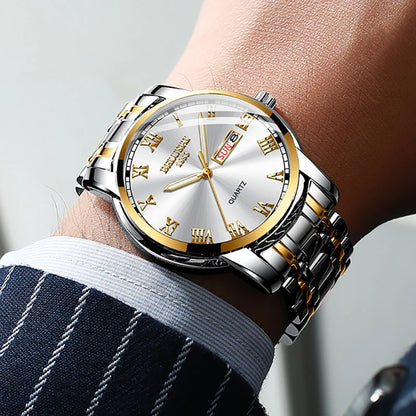 Stainless Steel Business Date Clock Waterproof Luminous Mens Luxury Quartz Wrist Watch - TaMNz