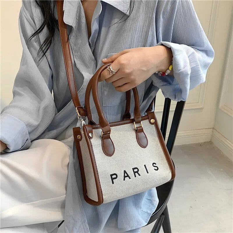 French Style Canvas Large Office Work Tote Handbags For Women Trend Luxury Designer Small Ladies Shoulder Crossbody Bags - TaMNz