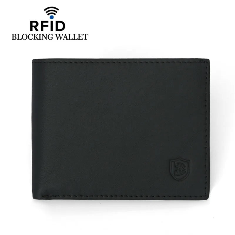 RFID Blocking Man Thin Wallet With Coin Pocket Slim Solid Black Bank Credit Card Holder For Male Short Men Genuine Leather Purse - Tamnz