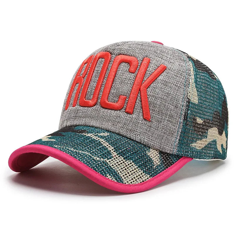 Autumn hat Mesh camouflage Men and Women breathable Sunshade Baseball hat linen embroidery Letter Fashion duck tongue Yong hat