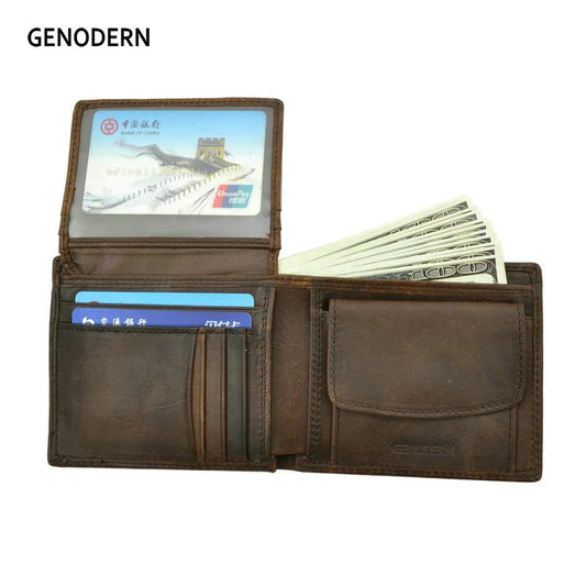 Cow Leather Men Wallets with Coin Pocket Vintage Male Purse RFID Blocking Genuine Leather Men Wallet with Card Holders - TaMNz