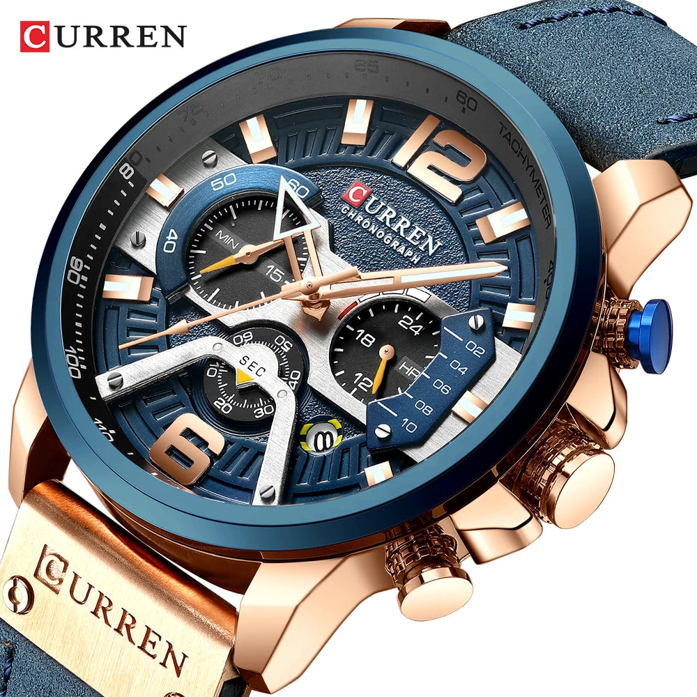 CURREN Casual Sport Watches for Men Top Brand Luxury Military Leather Wrist Watch Man Clock Fashion Chronograph Wristwatch