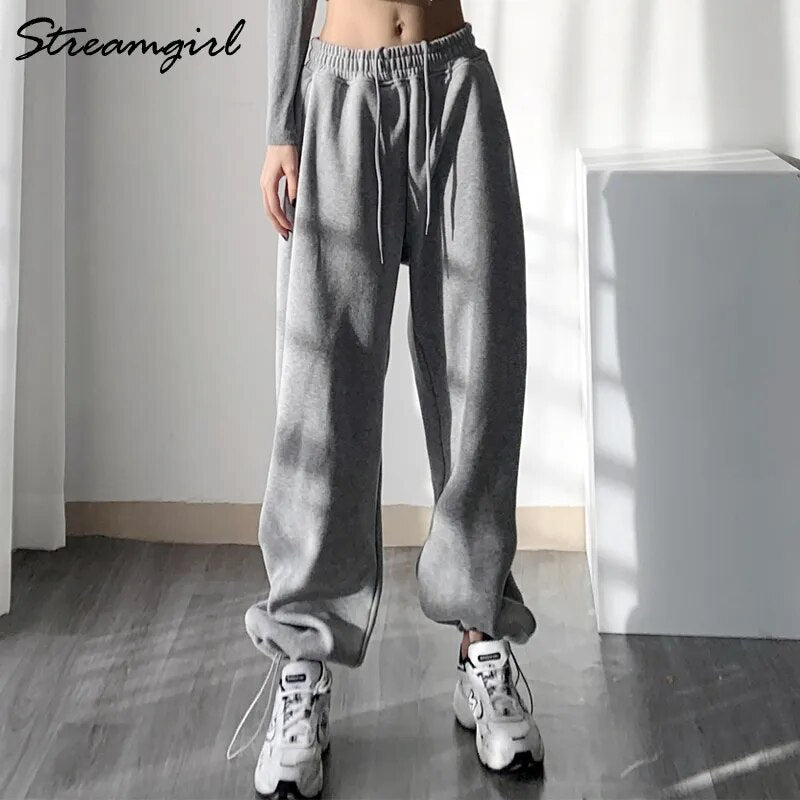 Gray Sweatpants Women 2023 Autumn Oversize Khaki Women Pants High Waist Women's Joggers Loose Women's Sports Pants Sweatpants - TaMNz