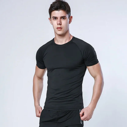 Men's T Shirt Pure Color Leisure Head T-shirt for Male Short Sleeve Round Collar Tights Tops Tshirt - TaMNz