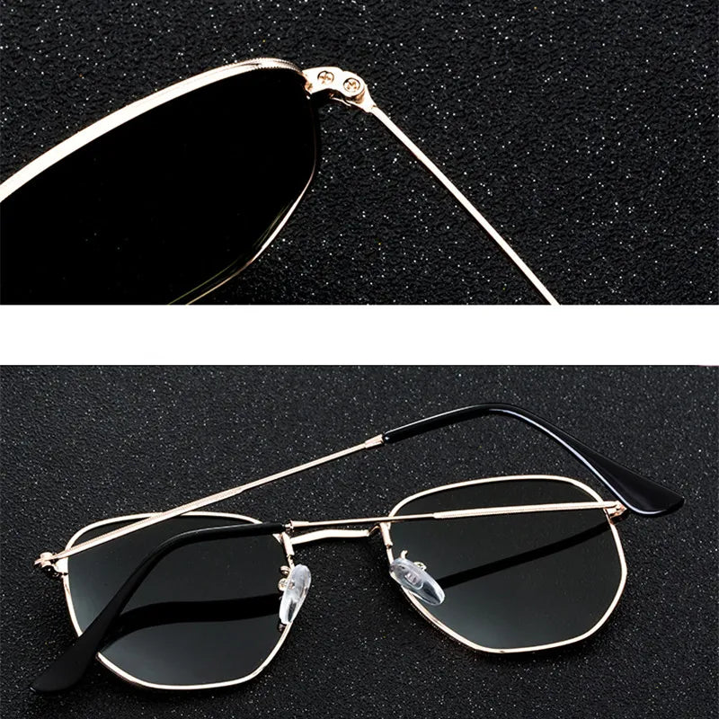 Polygon Square Sunglasses Men Retro Hexagon Mirror Metal Eyeglasses - TaMNz