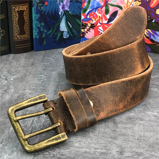 Super Wide Luxury Thick Genuine Leather Men Belt Double Buckle Belt Ceinture Leather Belt Men Jeans Trouser Belt MBT0018 - TaMNz