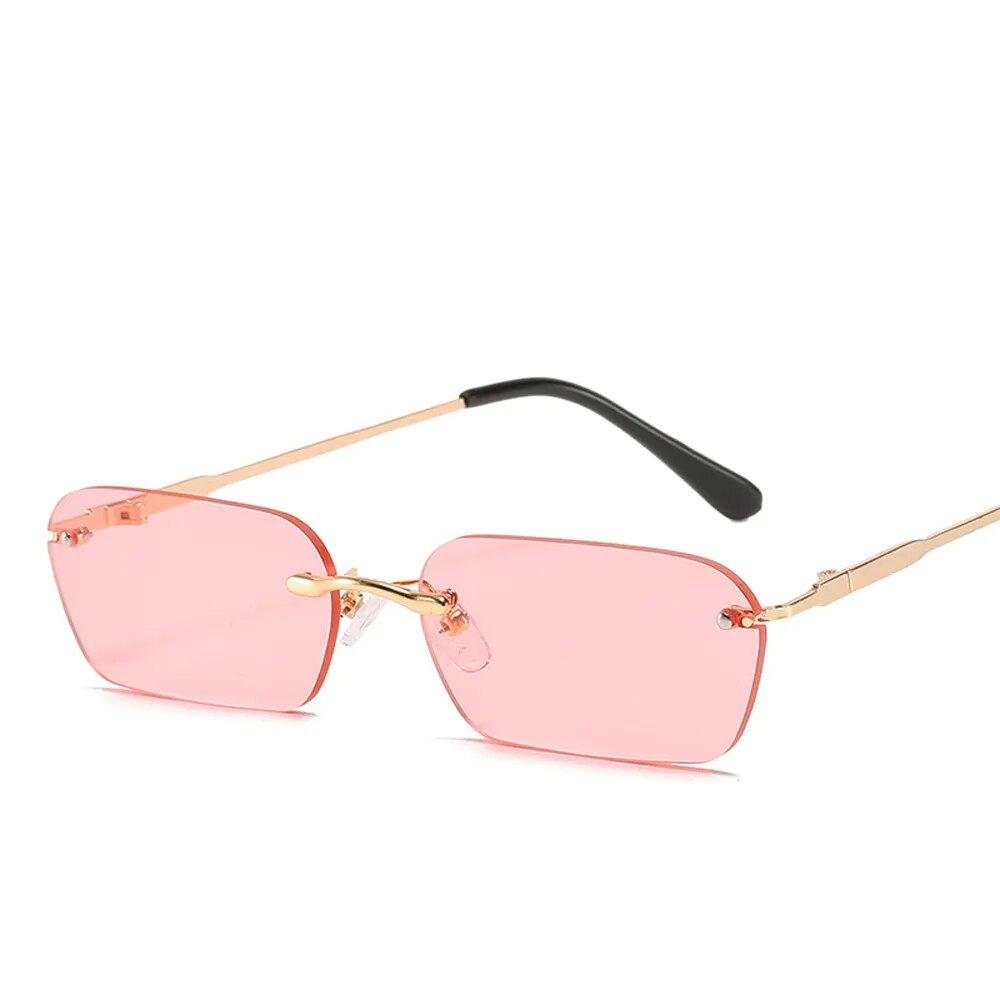 Rimless Rectangle Sunglasses Women UV400 Driving Sun Glasses Men Clear Color Summer Accessories Square Small Size - TaMNz