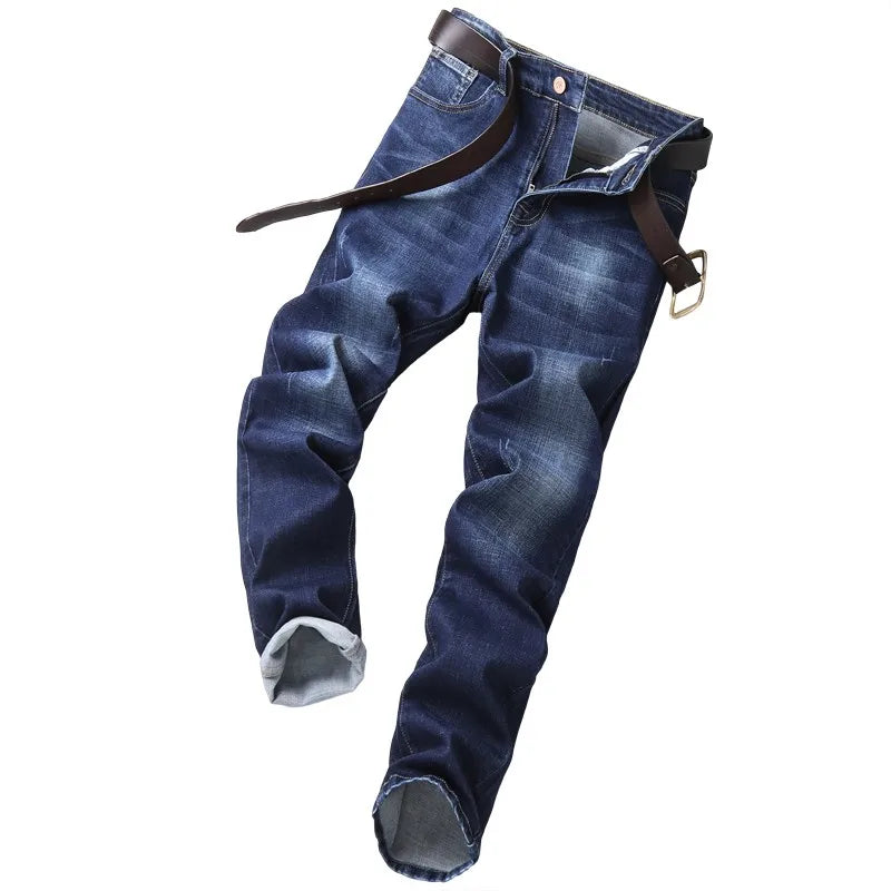 Autumn Straight Straight Stretch Denim Loose Fit Jeans New Classic Style Blue - TaMNz