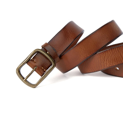 Men's Belt Genuine Leather Casual Copper Buckle Cow Leather Vintage Fashion Youth Head Leather Wide Pants Belt 21404