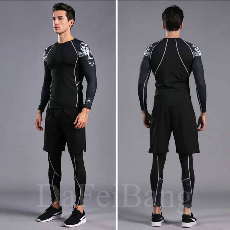 Quick-Drying Sportswear Compression Suit Fitness Training 3-Piece Sports Tights - TaMNz
