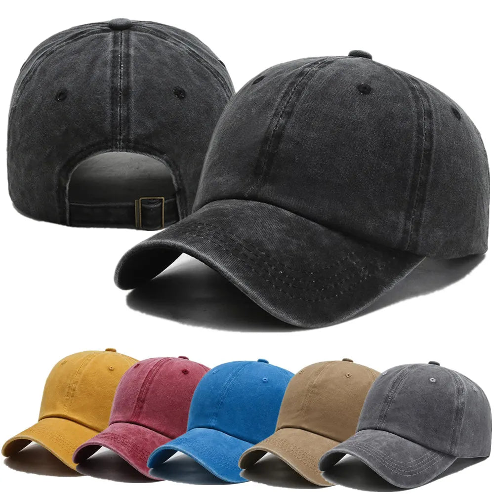 Solid Color Washed Cotton Baseball Caps Men's and Women's Casual Adjustable Outdoor Hat - Tamnz