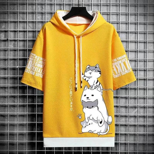 Man Summer Short Sleeve Hooded Graphic T Shirts Harajuku Cartoon Anime Shirt Japanese Streetwear Tees Casual Men Clothing 2021 - Tamnz