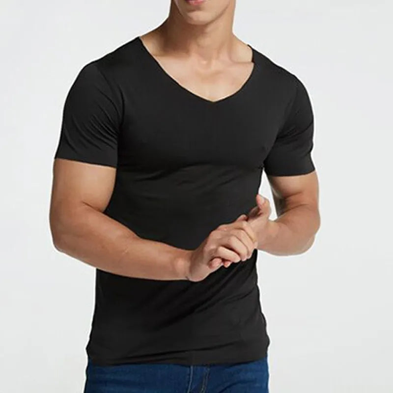 Men's Summer T-Shirt Short Sleeve Cool Quick Dry Breathable Ice Silk Seamless Tops Casual Solid Color Elastic Tee Shirts M-5XL - TaMNz