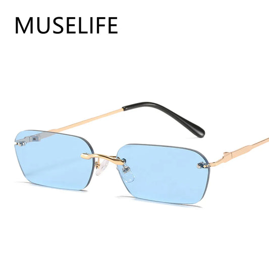 Rimless Rectangle Sunglasses Women UV400 Driving Sun Glasses Men Clear Color Summer Accessories Square Small Size - TaMNz