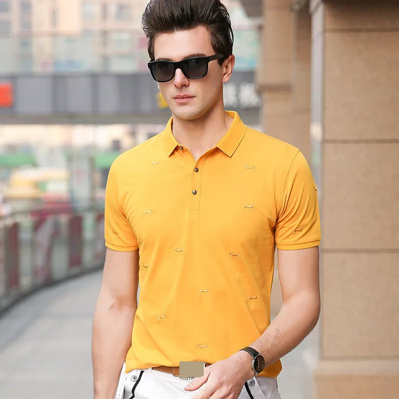 Men's T-shirt Turn-collar Short Sleeve T-shirt for Male Youth Leisure Tops Tshirt - TaMNz
