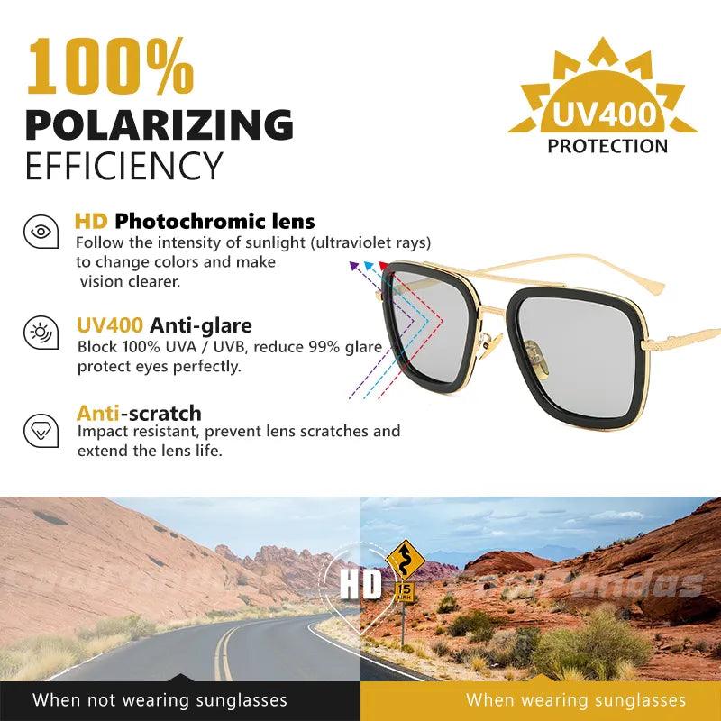 Square Sunglasses Photochromic Polarized Glasses - TaMNz