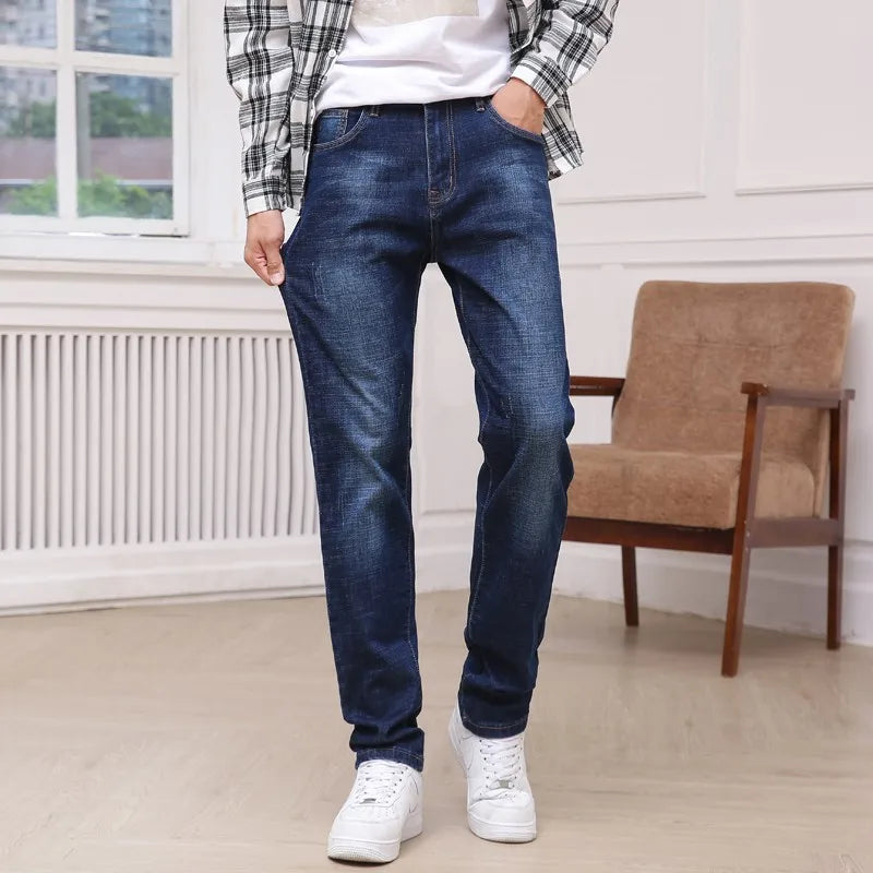 Autumn Straight Straight Stretch Denim Loose Fit Jeans New Classic Style Blue - TaMNz