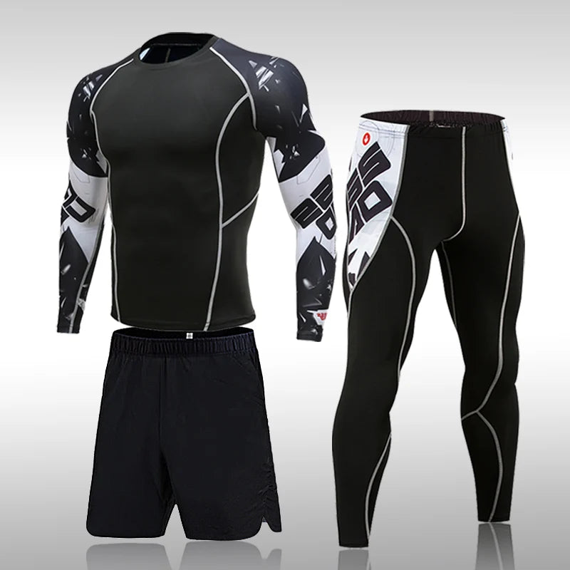 Quick-Drying Sportswear Compression Suit Fitness Training 3-Piece Sports Tights - TaMNz