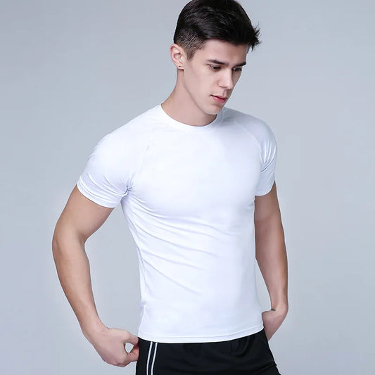Men's T Shirt Pure Color Leisure Head T-shirt for Male Short Sleeve Round Collar Tights Tops Tshirt