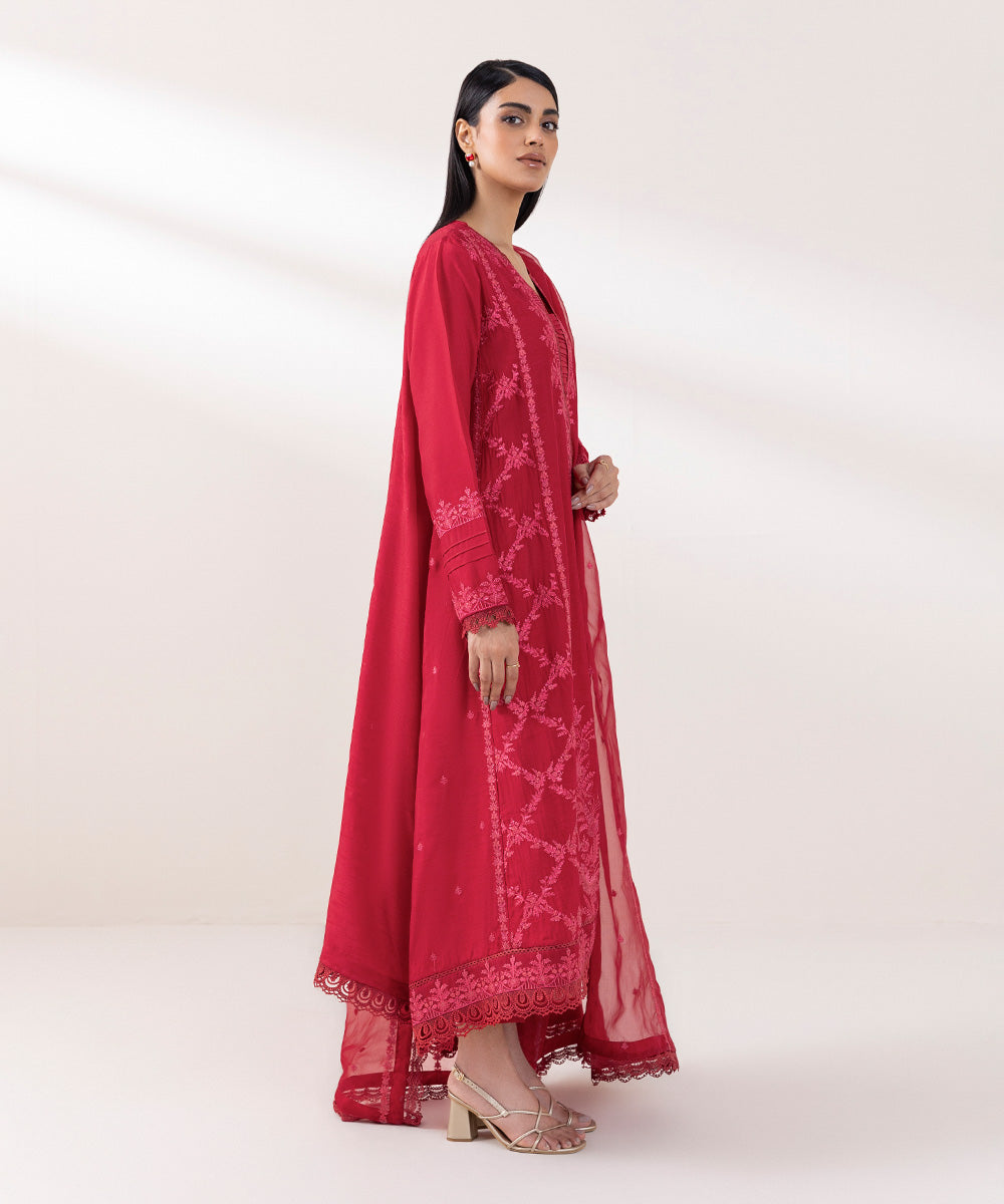 3 PIECE - EMBROIDERED RAW SILK SUIT | IMBASAT