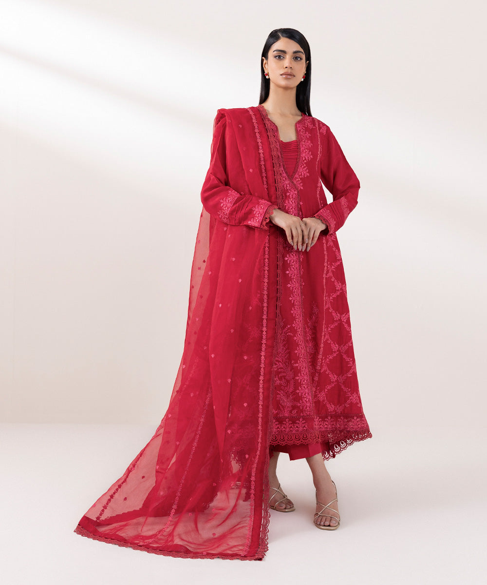 3 PIECE - EMBROIDERED RAW SILK SUIT | IMBASAT