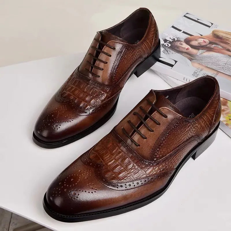 Men casual Brock Oxford retro crocodile leather men formal shoes - TaMNz