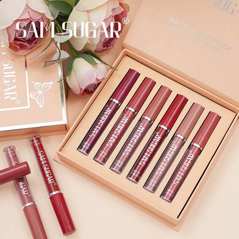 SAM SUGAR Long-Lasting Waterproof Non-stick Cup sexy colors Matte Mist Top 6 Lip gloss set Easy Color silky texture Lip glaze - Tamnz