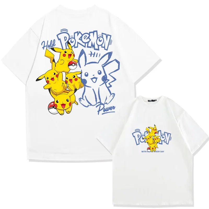 （Miniso) Anime Manga Pikachu Graphic Men's T-Shirt Summer Cartoon Anime Pokemon Cotton Short Sleeve Unisex T Shirt Harajuku Tops