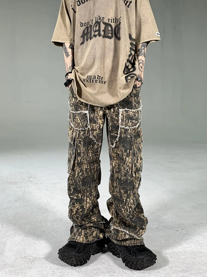 Maple Leaf Cargo Pants Tassels Distressed Camouflage Jeans Y2k Men’s Jeans Men Clothing Baggy Jeans - TaMNz
